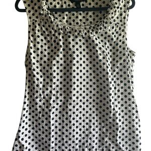 Tommy Hilfiger Navy Blue and White Polka Dot Blouse w Ruffle at neckline